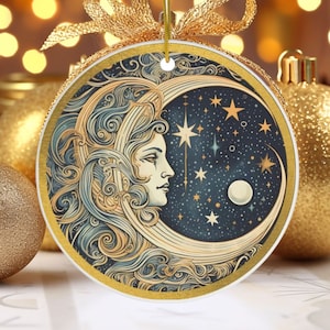 CELESTIAL MOON SUN Stars, Cosmic Christmas Gifts, Crescent Moon, Ornament for Galaxy Enthusiast, Moon Phase Astrology, Astronomy