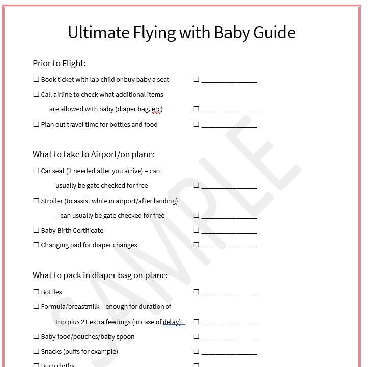 Ultimate Flying With Baby Checklist 2 Page PDF Printable Etsy