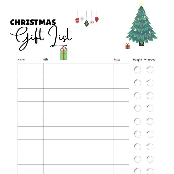 Christmas Gift List, Christmas Planner, english, Printable, PDF