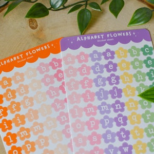 Planche de stickers alphabet flowers - stickers alphabet pour bujo, journaling, bullet journal, penpal - 56 stickers - 2 couleurs
