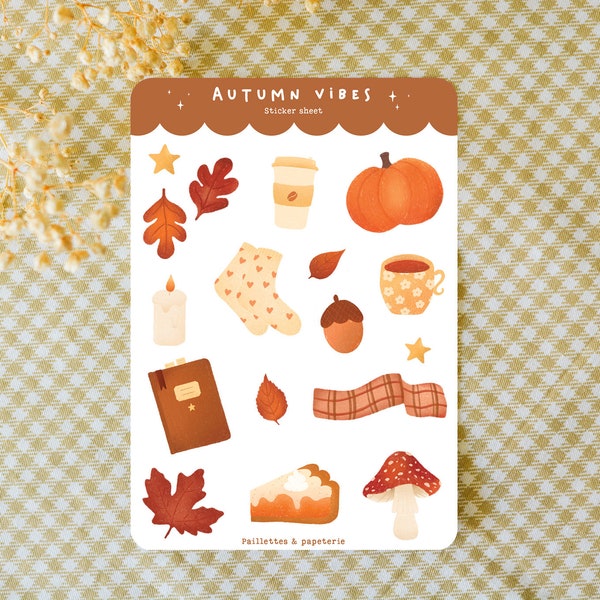 Planche de stickers automnal - autumn vibes - stickers décoratifs bujo, stickers journaling, bullet journal, penpal, planner - 17 stickers