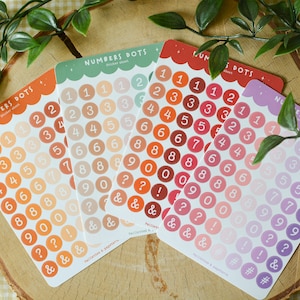 Planche de stickers numbers dots - stickers numbers pour bujo, journaling, bullet journal, penpal, planner - 56 stickers - 4 couleurs
