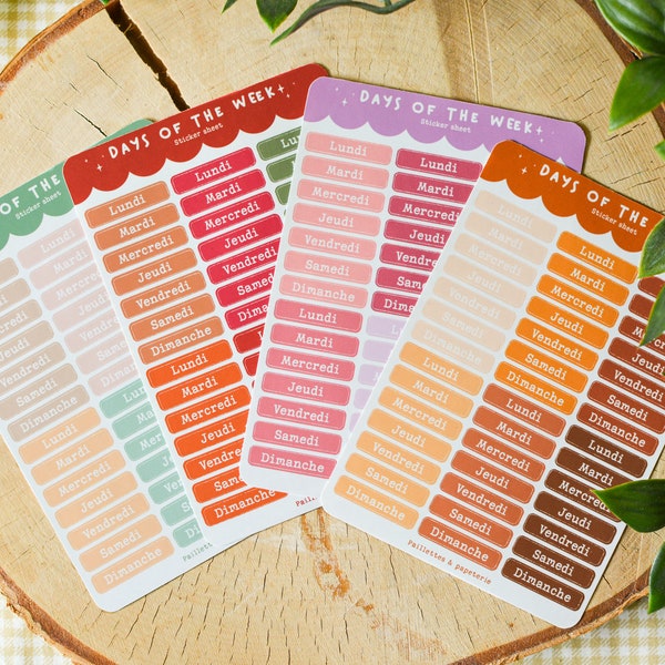 Sheet of French or English days of the week stickers - days stickers for journaling, bullet journal, penpal, planner - 42 stickers