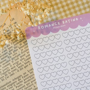 Foglio di adesivi per la valutazione del romanticismo - adesivi per la valutazione del diario, diario dei proiettili, diario di lettura, diario, note a cuore - 24 adesivi