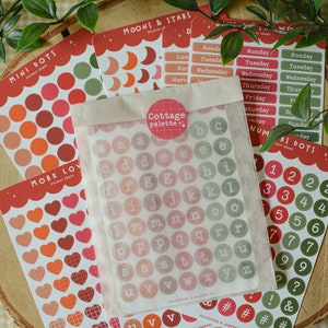 Ensemble de stickers cottage palette - stickers décoratifs pour bujo, journaling, bullet journal, penpal, planner - 6 planches de stickers