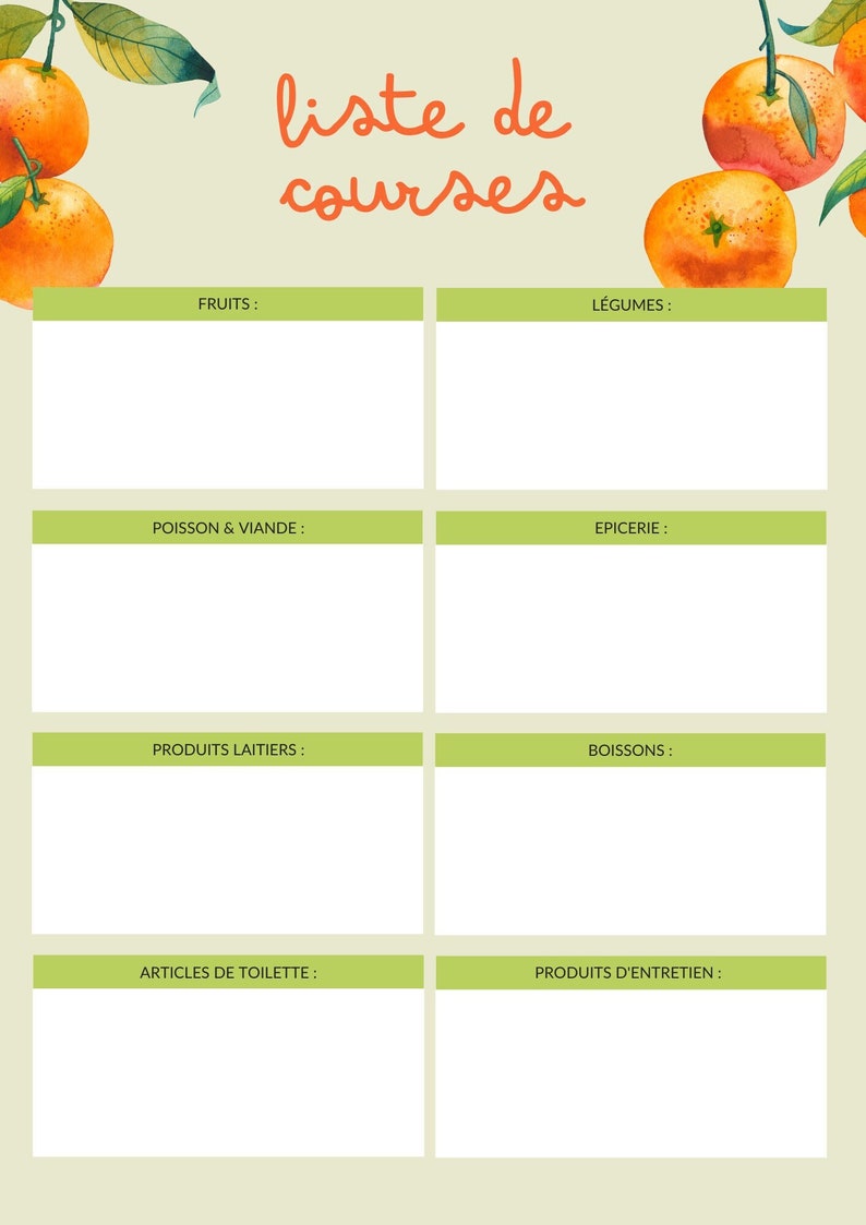 Liste de courses à imprimer Etsy France