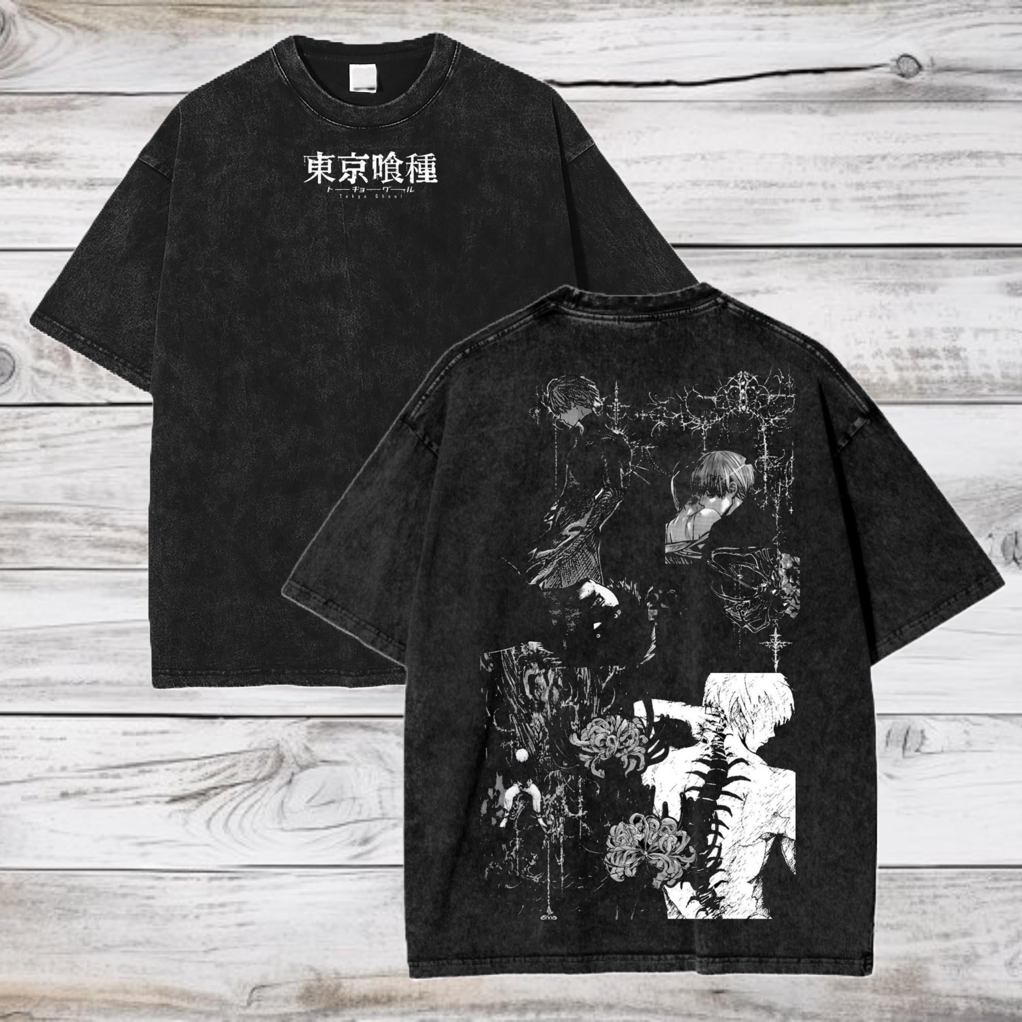 Tokyo Ghoul Anime Acid Washed Oversize T-Shirt Ken Kaneki Anime Tee Gift For Him