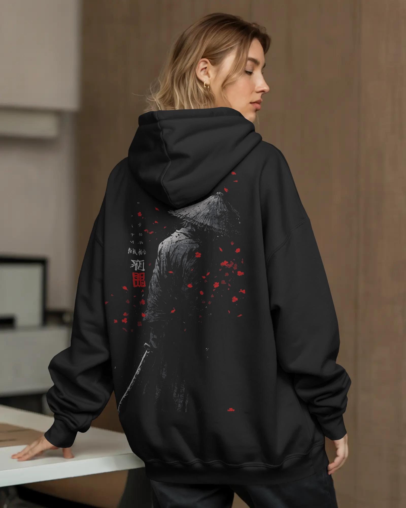 Silent Ronin Hoodie – Japanese Streetwear Oversized Pullover – Red