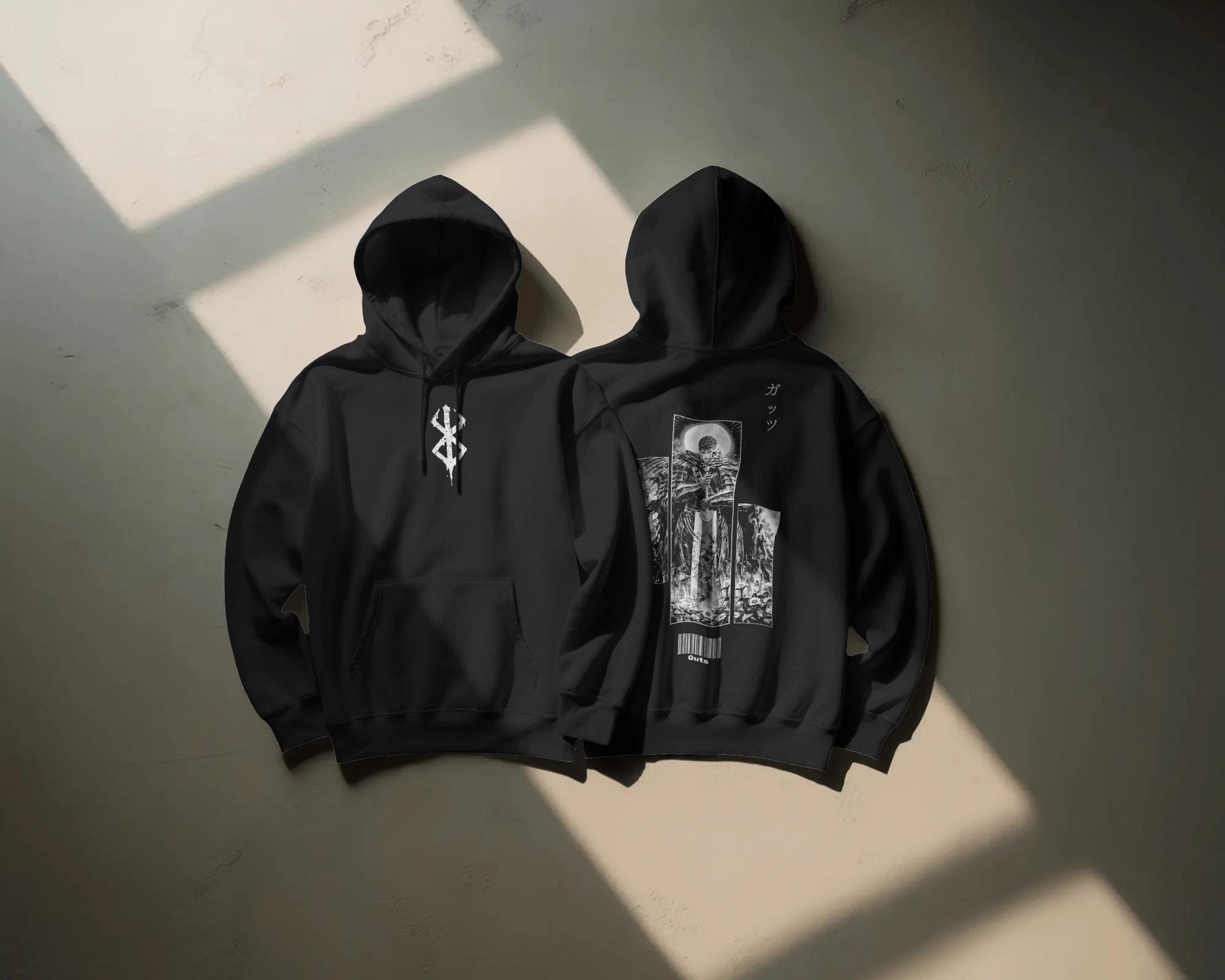 XSLGOGO Sweat à Capuche Berserk Guts – Hoodie Anime Vintage Washed Cotton, Style Street Harajuku Unisexe