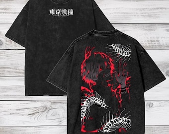 Tokyo Ghoul Anime Acid Washed Oversize T-Shirt Ken Kaneki Anime Tee Gift For Him