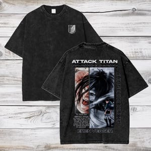 Camiseta grande com lavagem ácida de anime Attack On Titan Camiseta de anime Attack Titan para presente para ele