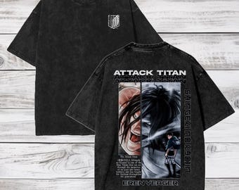 Attack on Titan oversized T-shirt - anime-T-shirt met acid wash