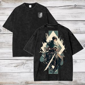 Camiseta grande de anime Attack on Titan com lavagem ácida Eren Jeager Anime Tee presente para ele