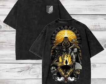 Oversized Attack on Titan T-shirt, Anime Acid Wash-T-shirt