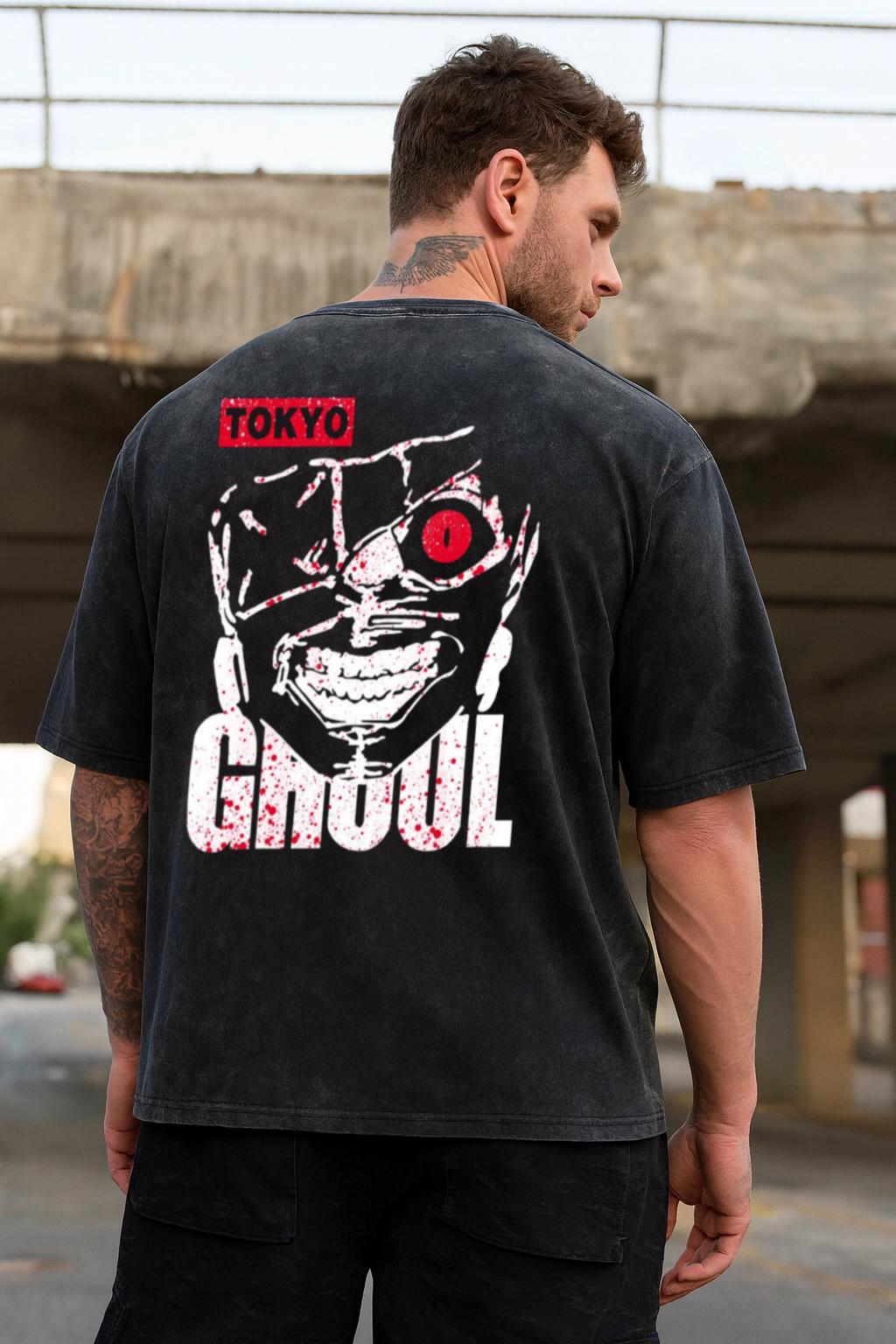東京グール アニメ アシッドウォッシュ オーバーサイズ Tシャツ 金木研