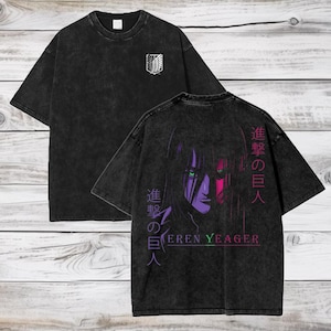 Camiseta grande de anime Attack on Titan Acid Wash Eren Jeager Anime Tee presente para ele