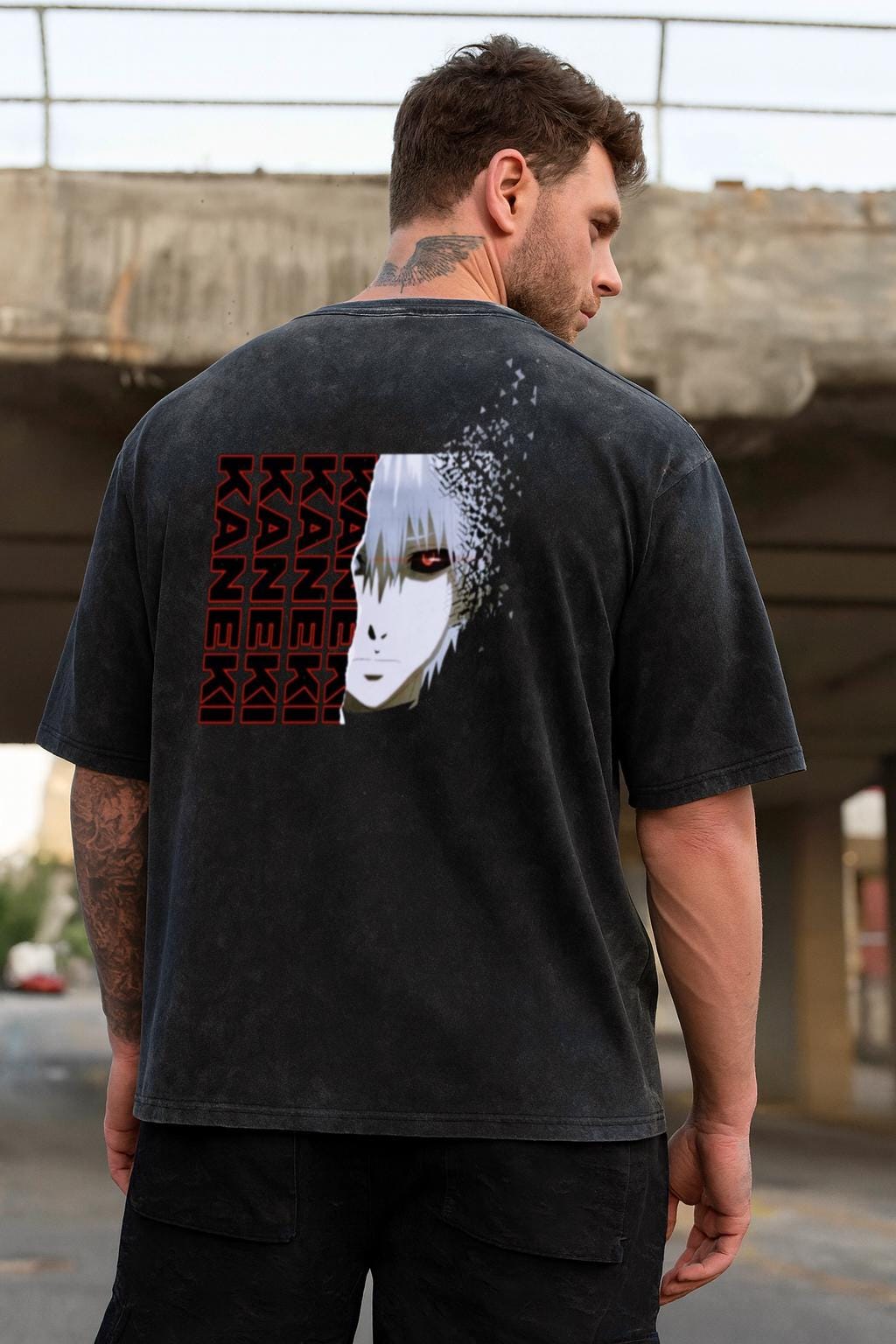 Tokyo Ghoul Anime Acid Washed Oversize T-shirt Ken Kaneki Anime