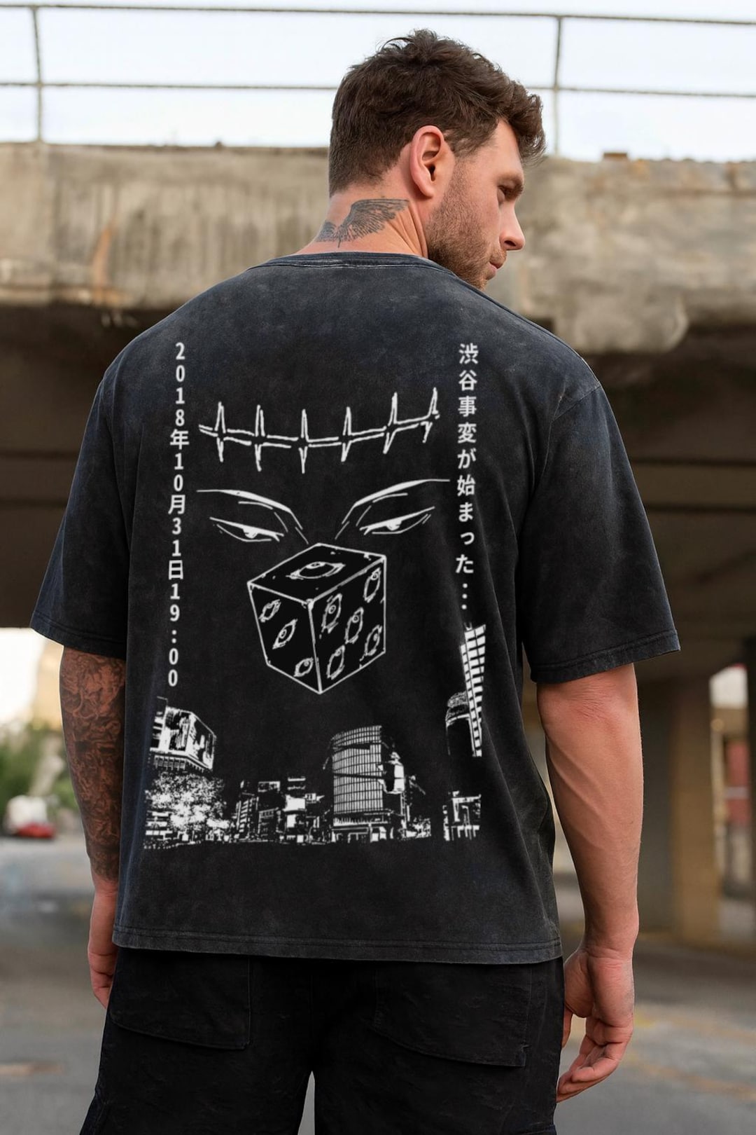 satou Jujutsu Kaisen Anime Acid Washed Oversized T-shirt Satoru