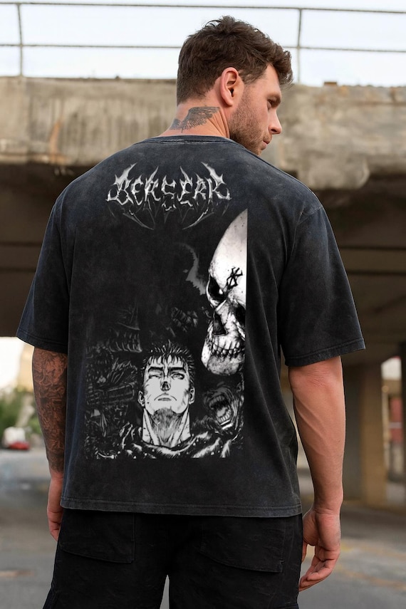 Berserk Anime Acid Washed Oversize T-shirt Guts Anime Tee Gift for