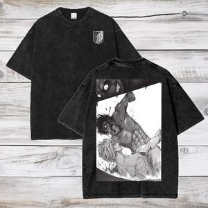 Camiseta grande de anime Attack on Titan Acid Wash Eren Jeager Anime Tee presente para ele