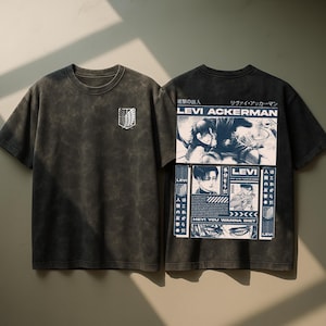 Angriff auf Titan T-Shirt, Levi Ackerman Acid Wash Oversized Anime T-Shirt