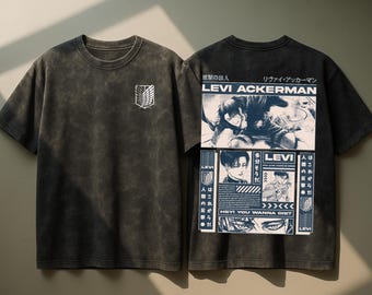 Attack on Titan T-Shirt, Levi Ackerman Acid Wash Oversized Anime Tee