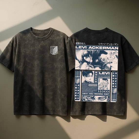 進撃の巨人 Tシャツ、リヴァイ・アッカーマン アシッドウォッシュ