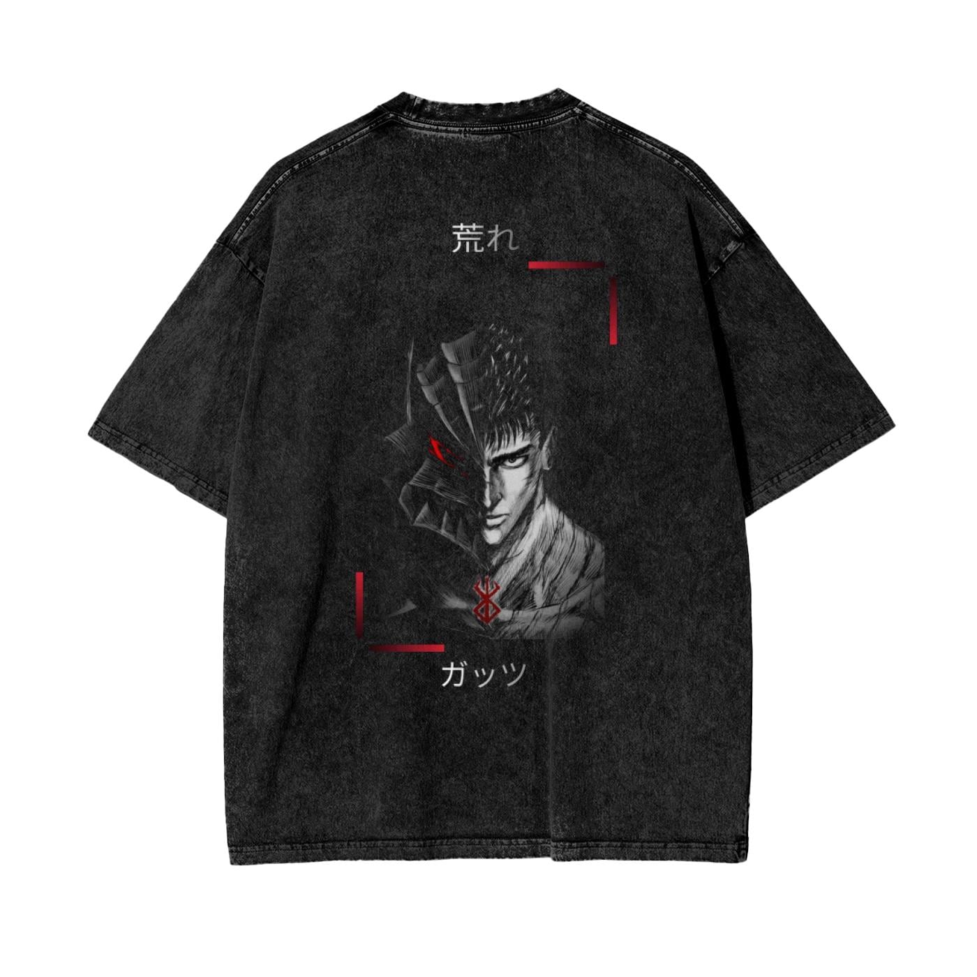 ベルセルク アニメ アシッドウォッシュ オーバーサイズ Tシャツ ガッツ 
