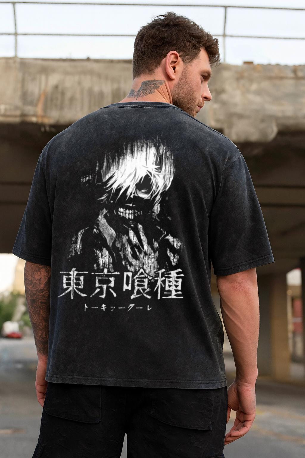 Tokyo Ghoul Anime Acid Washed Oversize T-shirt Ken Kaneki Anime