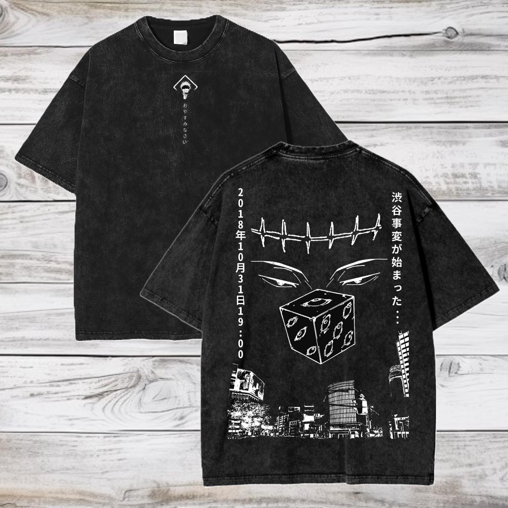 Jujutsu Kaisen Anime Oversize Acid Wash Washed T-shirt