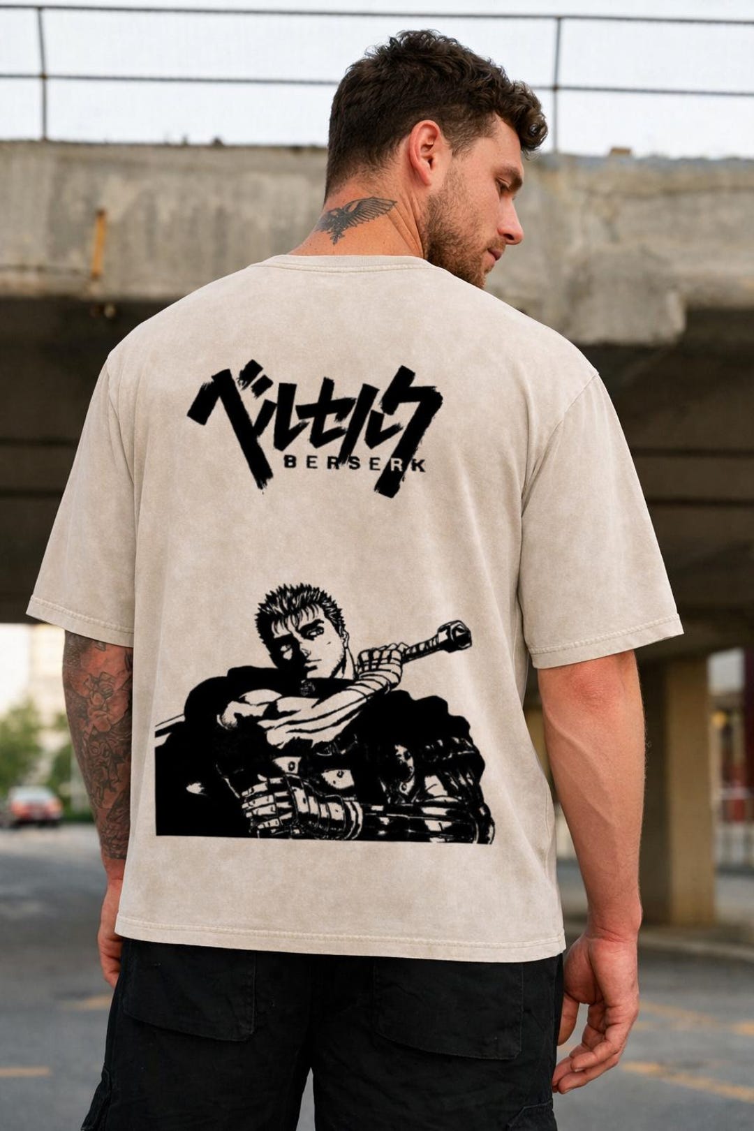 Berserk Anime Acid Washed Oversized T-shirt Guts Anime Tee Gift