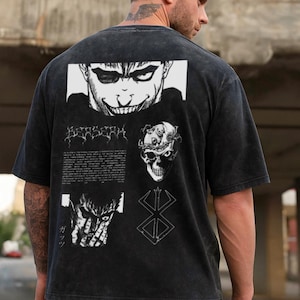 Koszulka z nadrukiem w stylu anime Berserk Acid Washed Oversize Guts Anime Tee Gift For Him