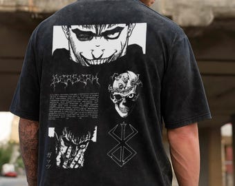 T-shirt oversize délavé à l'acide anime Berserk Tee-shirt anime guts cadeau pour lui