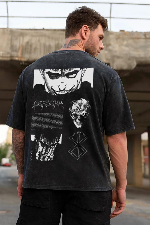 ベルセルク アニメ アシッドウォッシュ オーバーサイズ Tシャツ ガッツ