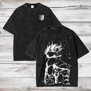 Camiseta grande de anime Attack on Titan Acid Wash Eren Jeager Anime Tee presente para ele