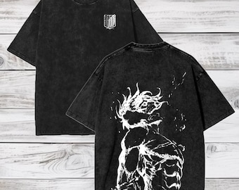 Attack on Titan Anime Acid Wash Oversize T-Shirt Eren Jeager Anime Tee Gift For Him