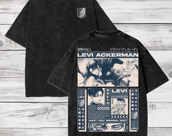 Attack on Titan Anime Oversize Acid Washed T-Shirt Levi Ackerman Anime Tee Gift For Him