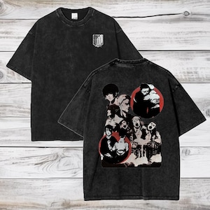 Camiseta grande com estampa de anime Attack on Titan Acid Wash, camiseta de anime Eren Jeager, presente para ele
