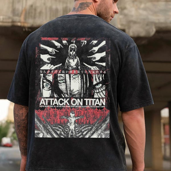 Attack on Titan Oversized T-Shirt: Eren Yeager, Acid Wash Anime Tee