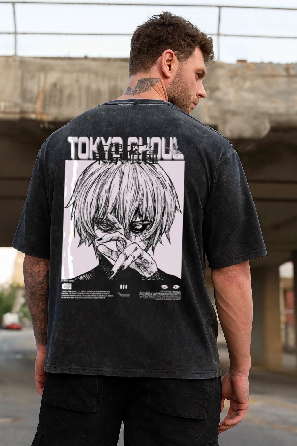 Tokyo Ghoul Anime Acid Washed Oversize T-shirt Ken Kaneki Anime