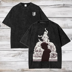 Camiseta grande com estampa de anime Attack on Titan Acid Wash, camiseta de anime Eren Jeager, presente para ele