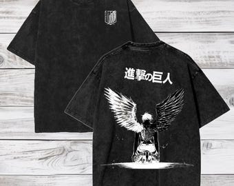 Attack on Titan Anime Oversize Acid Washed T-Shirt Eren Jeager Anime Tee Gift For Him