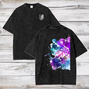 Camiseta grande de anime Attack on Titan com lavagem com ácido, camiseta de anime Scout Regiment, presente para ele