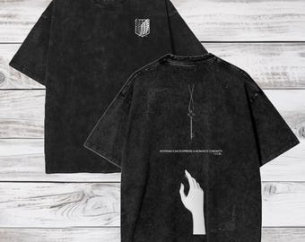 Attack on Titan Anime Acid Washed Oversize T-Shirt Eren Jeager Anime Tee Gift For Him