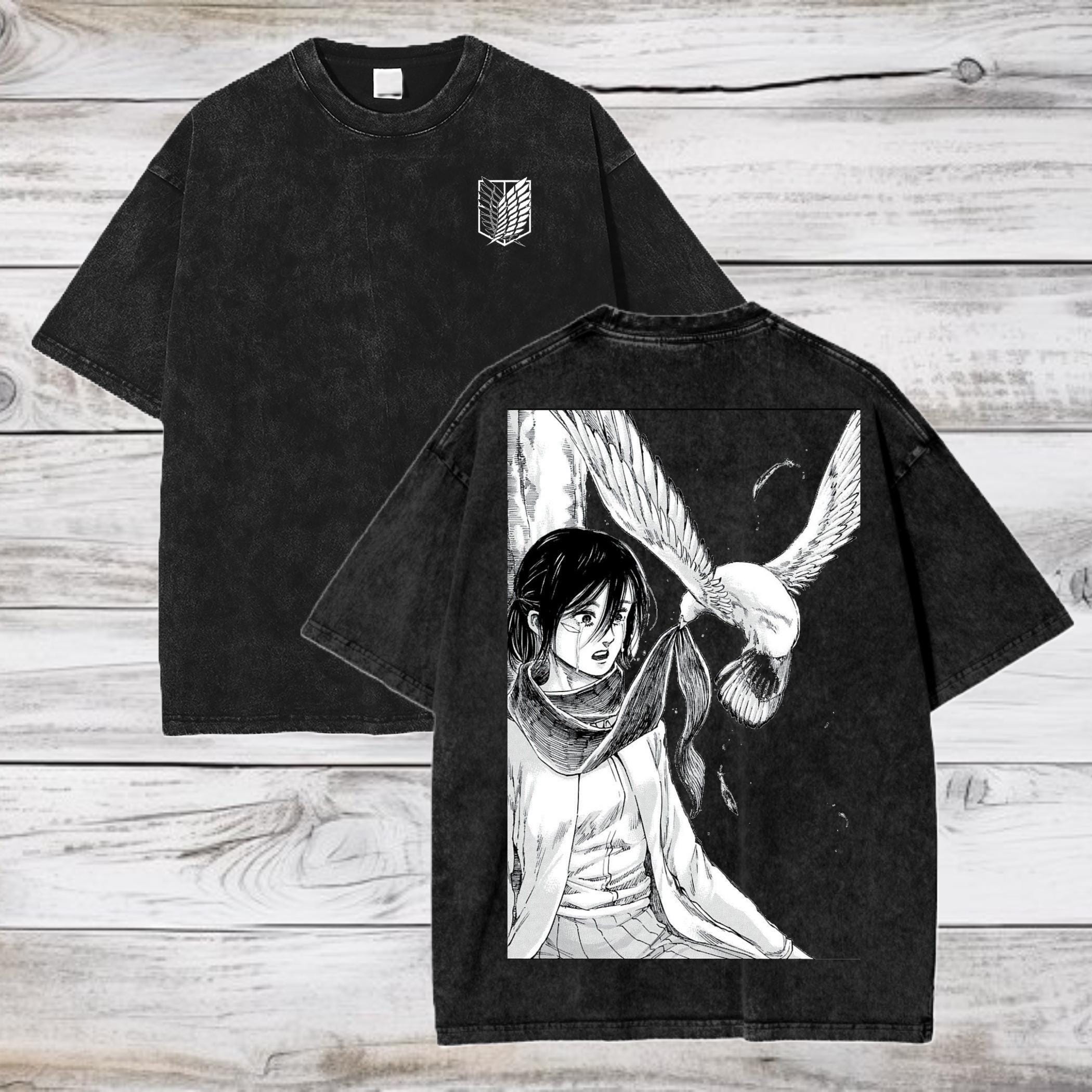 Attack on Titan Anime Acid Washed Oversize T-shirt Mikasa Anime