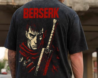 Berserk Anime T-Shirt: Guts Graphic, Snow Washed Oversized Tee