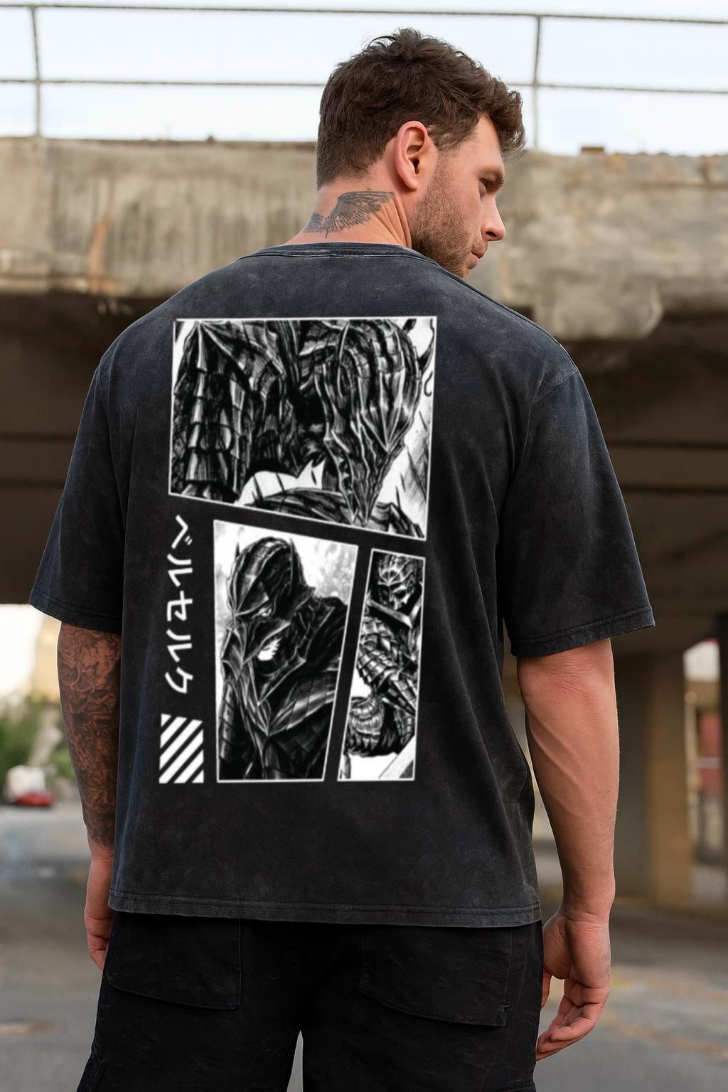 Berserk グラフィック Tシャツ ブラック 2XL Berserk Anime Acid Washed Oversize T-shirt Guts Anime Tee Gift for