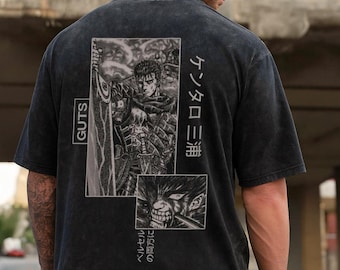 ベルセルク アニメ アシッドウォッシュ オーバーサイズ Tシャツ ガッツ