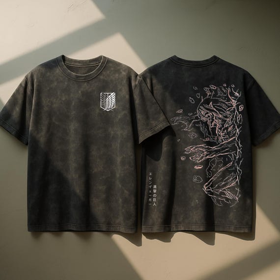 進撃の巨人 アニメ オーバーサイズ アシッドウォッシュ Tシャツ エレン