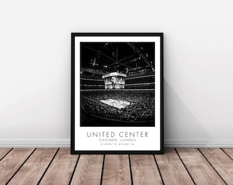 Chicago Bulls NBA / United Center / 11 x 14 pollici / Bianco e nero / Poster / Download digitale